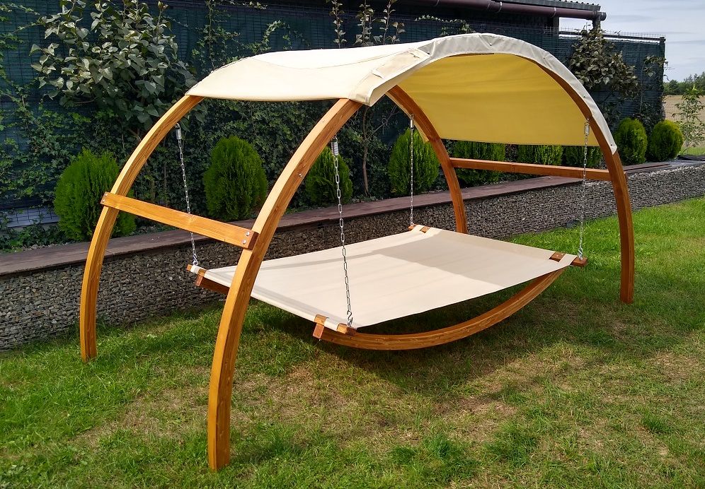 Duże ogrodowe łóżko wiszące dwuosobowe / hamak z dachem