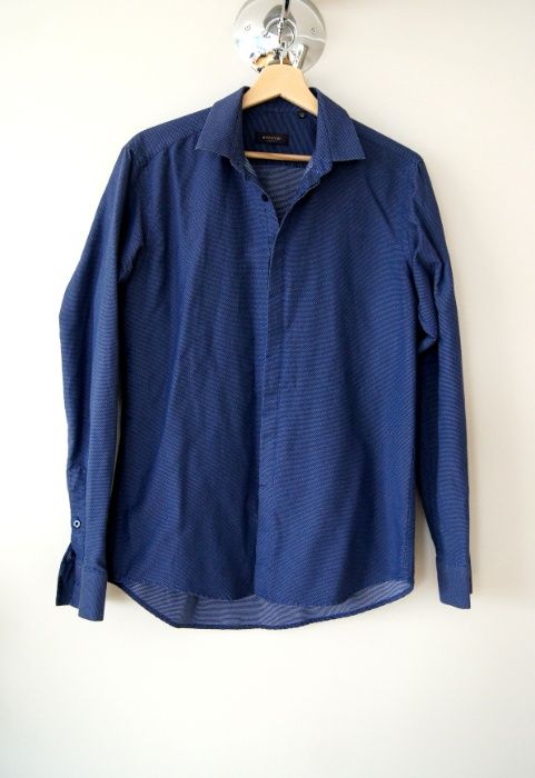 Mazzaro Slim Fit 39/40 L ciemnogaranatowa niebieska meska koszula hit
