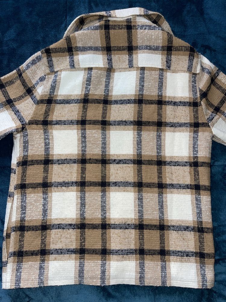 Camisa aos quadrados castanho e bege