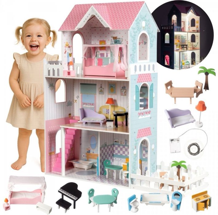 Duży drewniany domek dla lalek zabawka drewniana dla dzieci