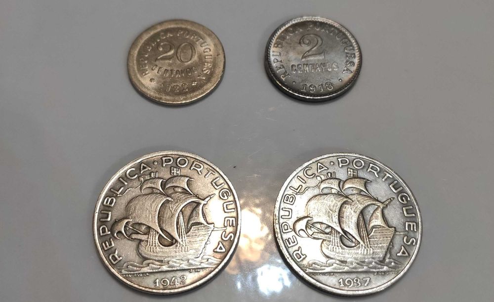 Moedas escudos 1922, 1918, 1937, 1942 *réplicas*