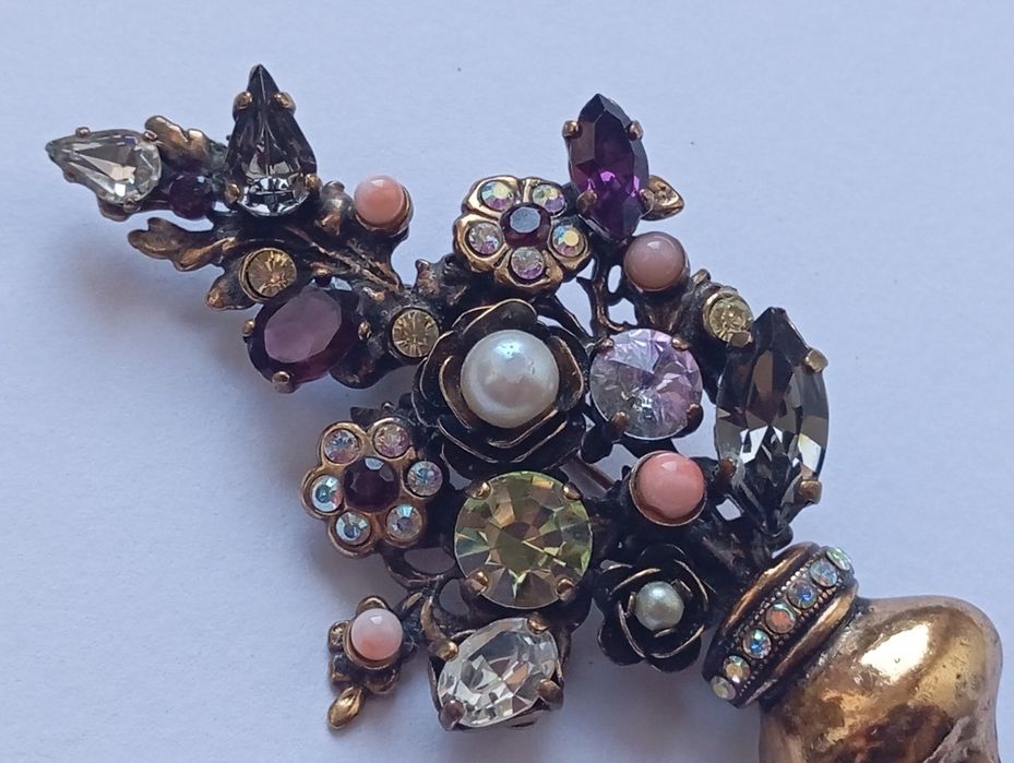 Брошь  Букет Alcozer & J, Италия , позолота, коралл, рубин, стразы.