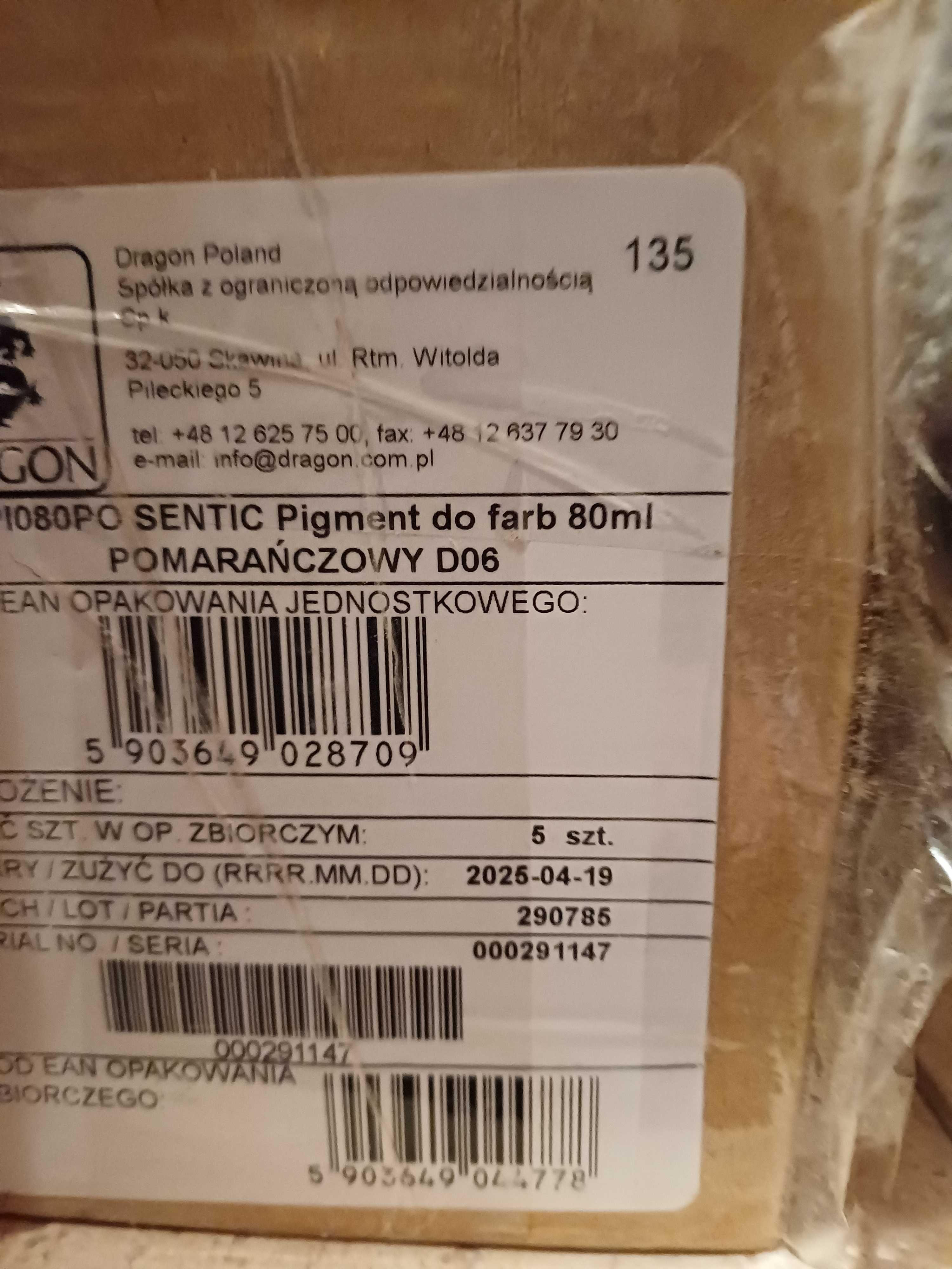 SENTIC Pigment do farb 80ml Pomarańczowy DRAGON 19szt
