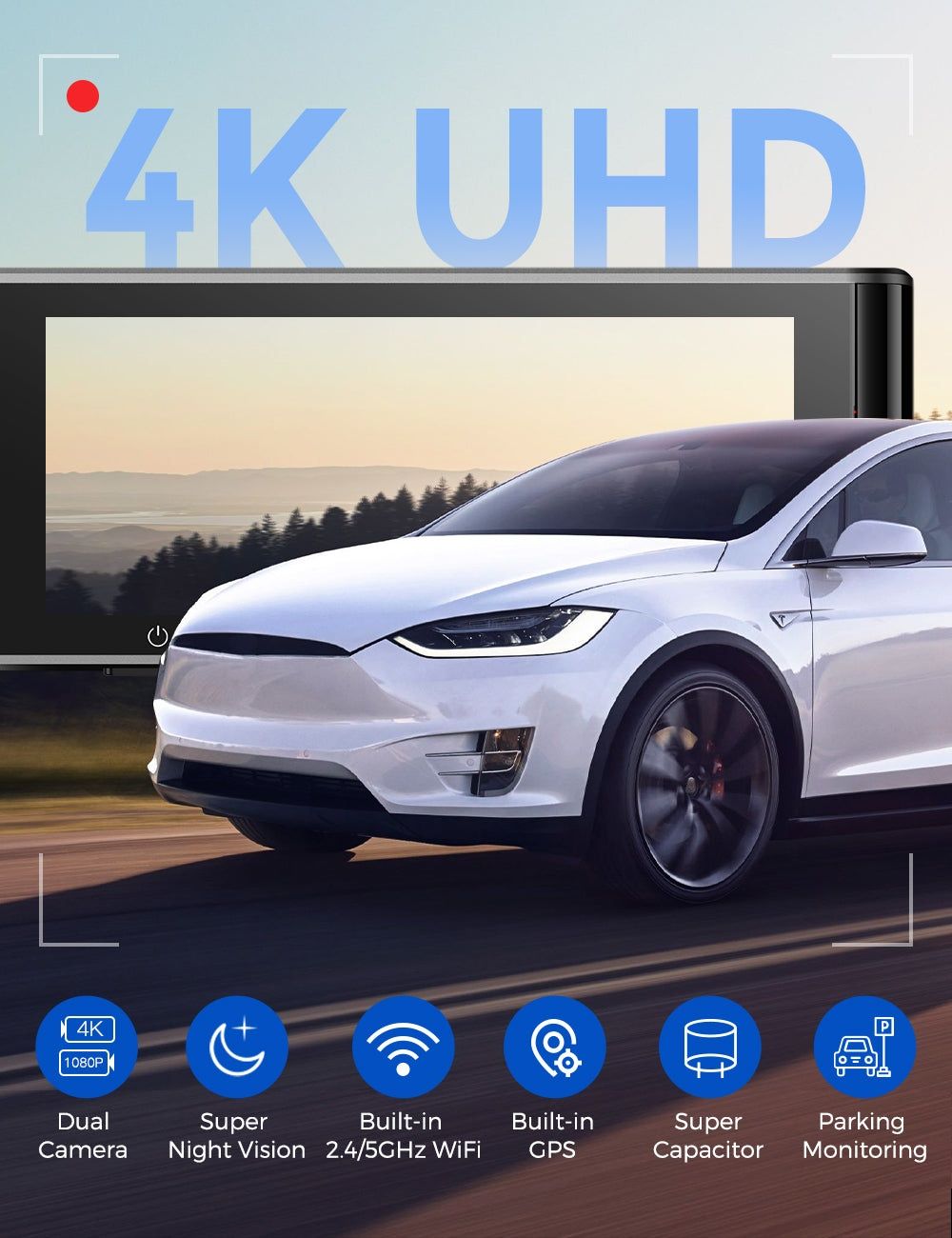 Kit 2 Câmaras Dashcam 4K e Retaguarda com Cartão Azdome M550 Pro WiFi