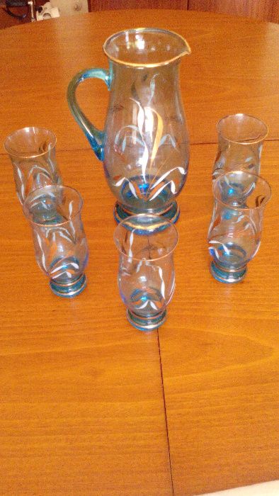 Serviço caneca + 5 copos refresco vidro vintage