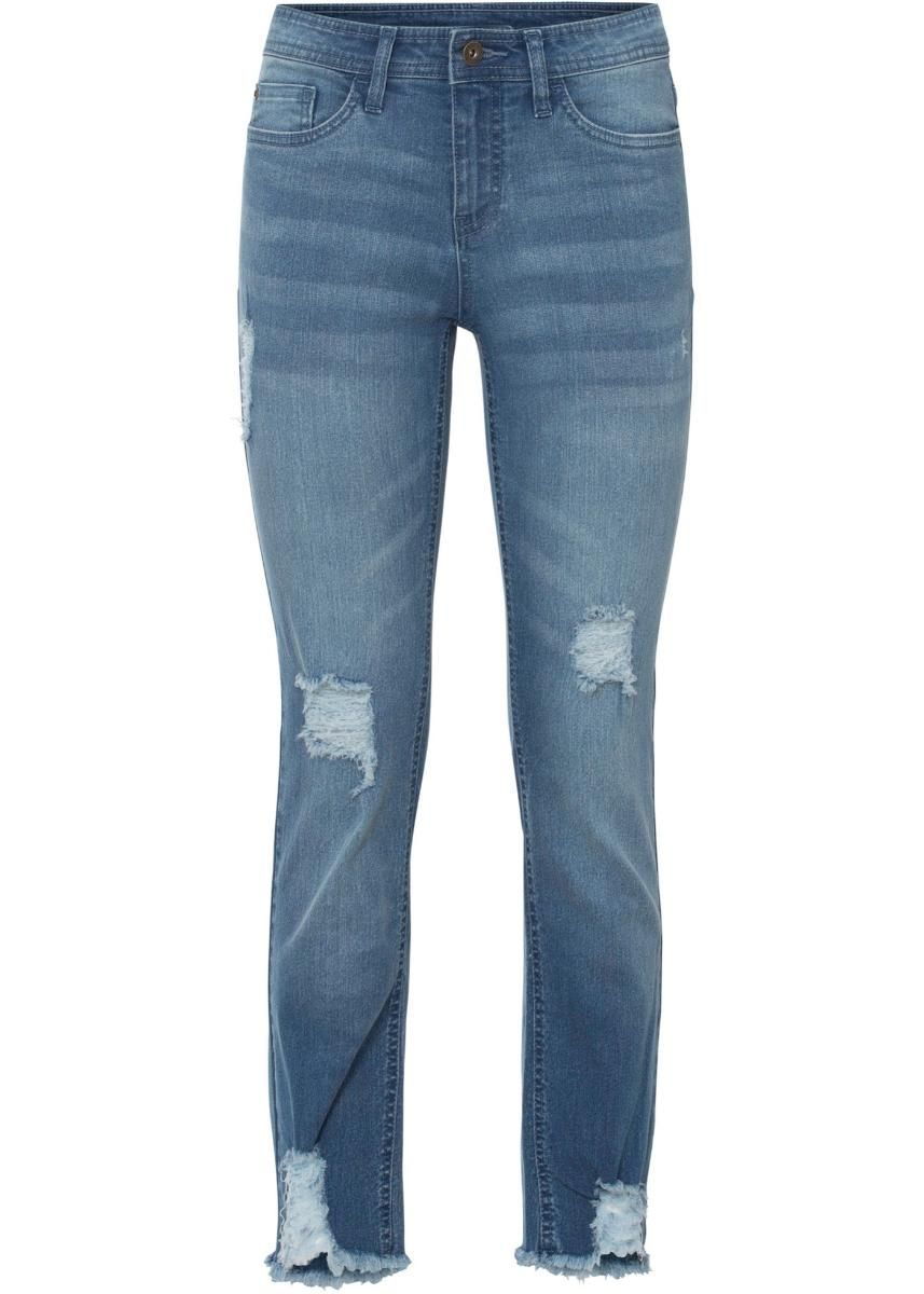 bonprix niebieskie jeansowe spodnie  z przetarciami 42/44