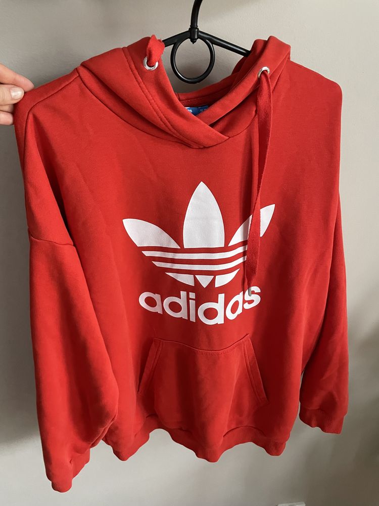 Bluza unisex damska męska czerwona z kapturem adidas uniwersalna S ML