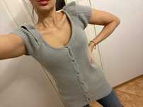 Zara knit wełna angora kamizelka sweter kardigan rozpinany falbany XS