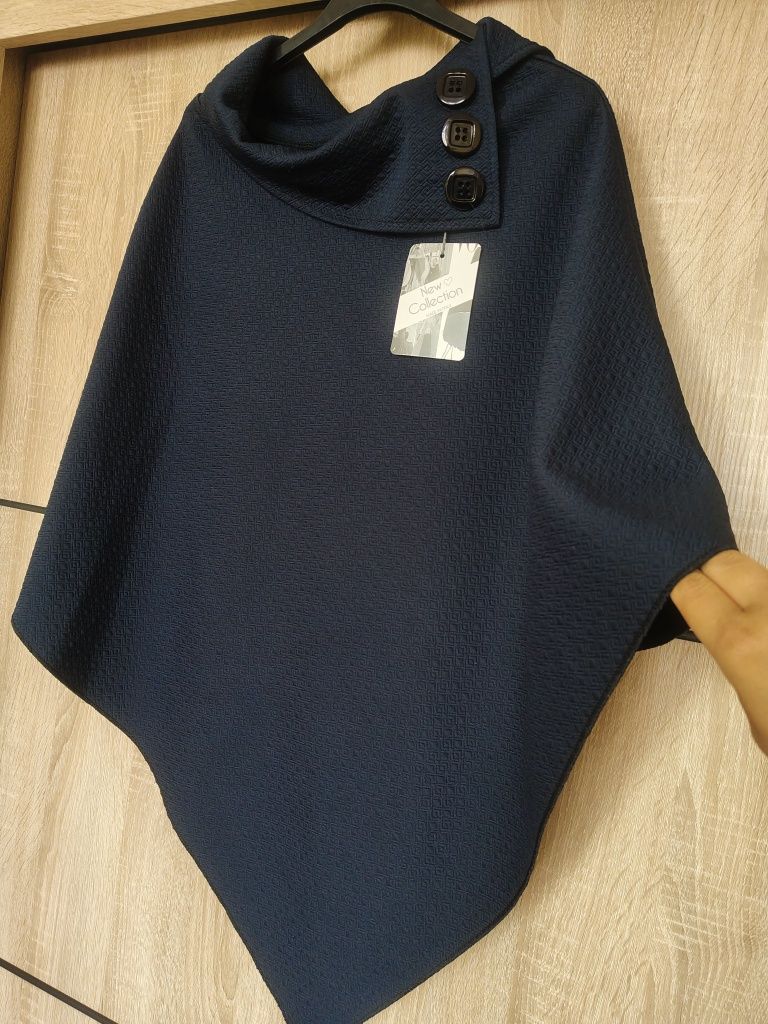 Ponczo narzutka elegancka 44 46 granatowa 48 42