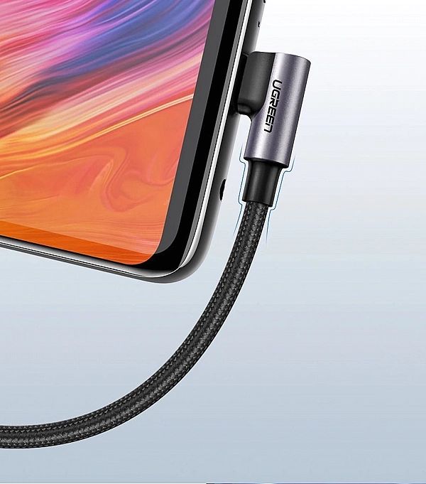 Kątowy kabel przewód USB - USB Typ C 1m 3A szary