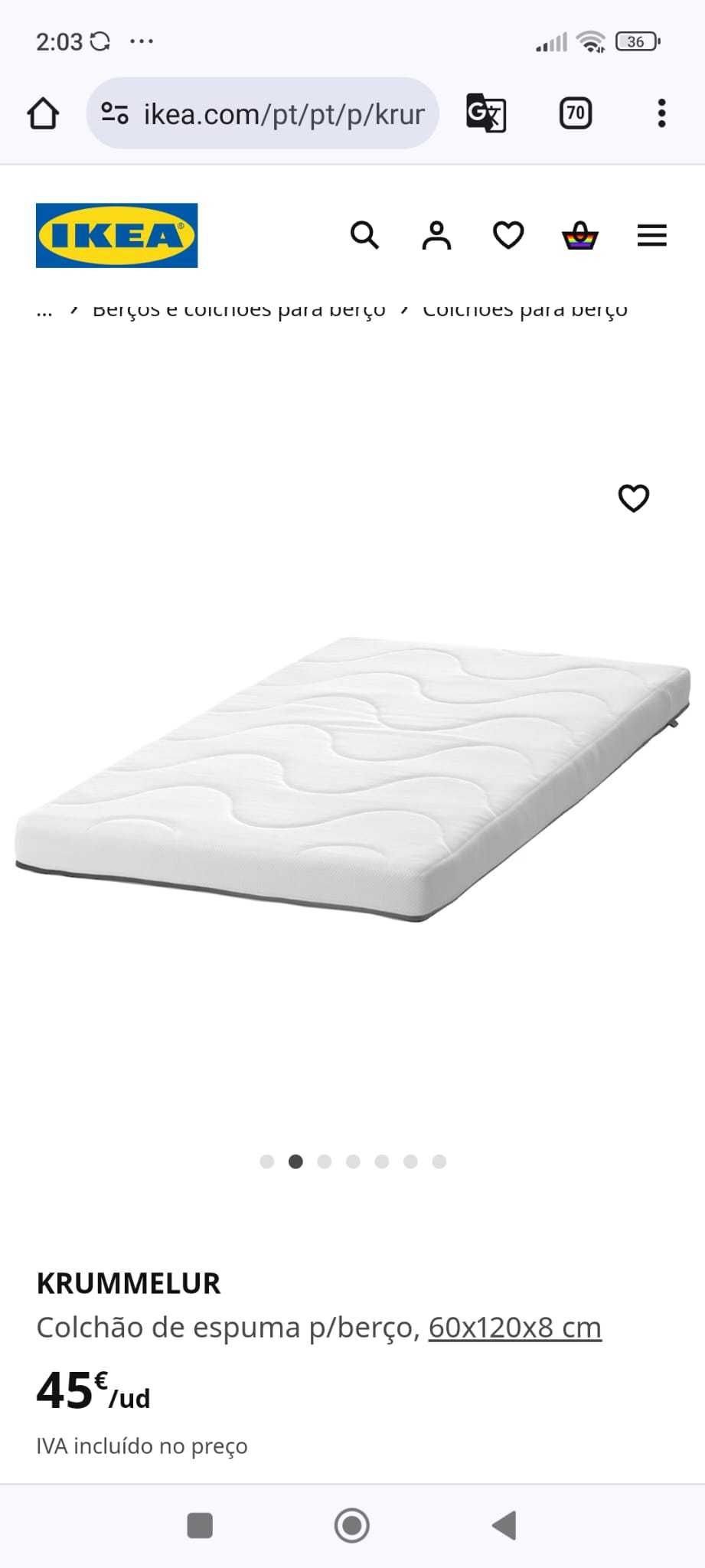 Cama, berço de bebé com colchão (protetor de colchão)