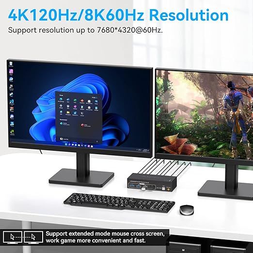 VPFET 4K120Hz HDMI i DisplayPort KVM Switch dla 2 PC z 2 monitorami