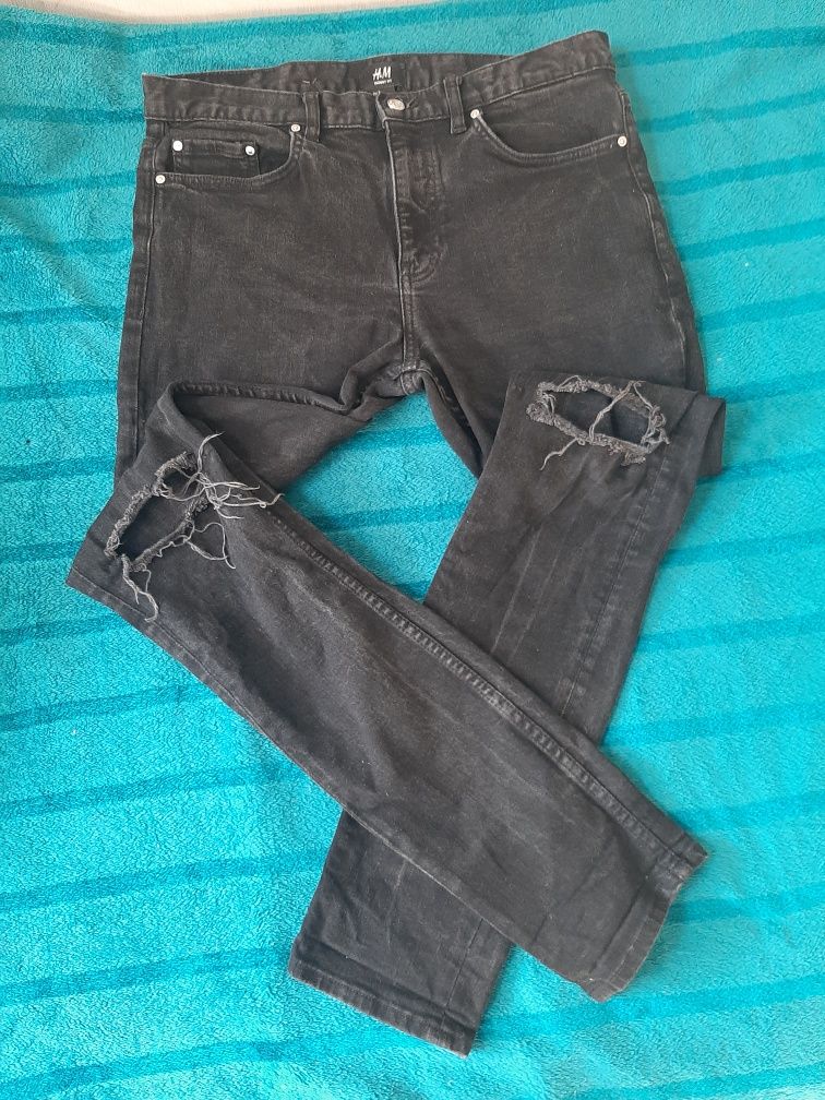 Spodnie jeansowe H&M jeansy z dziurami na kolanach skinny 40 42 L XL