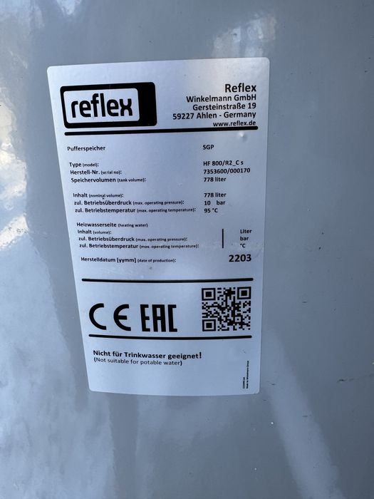 Zbiornik buforowy Reflex 780L 2022rok