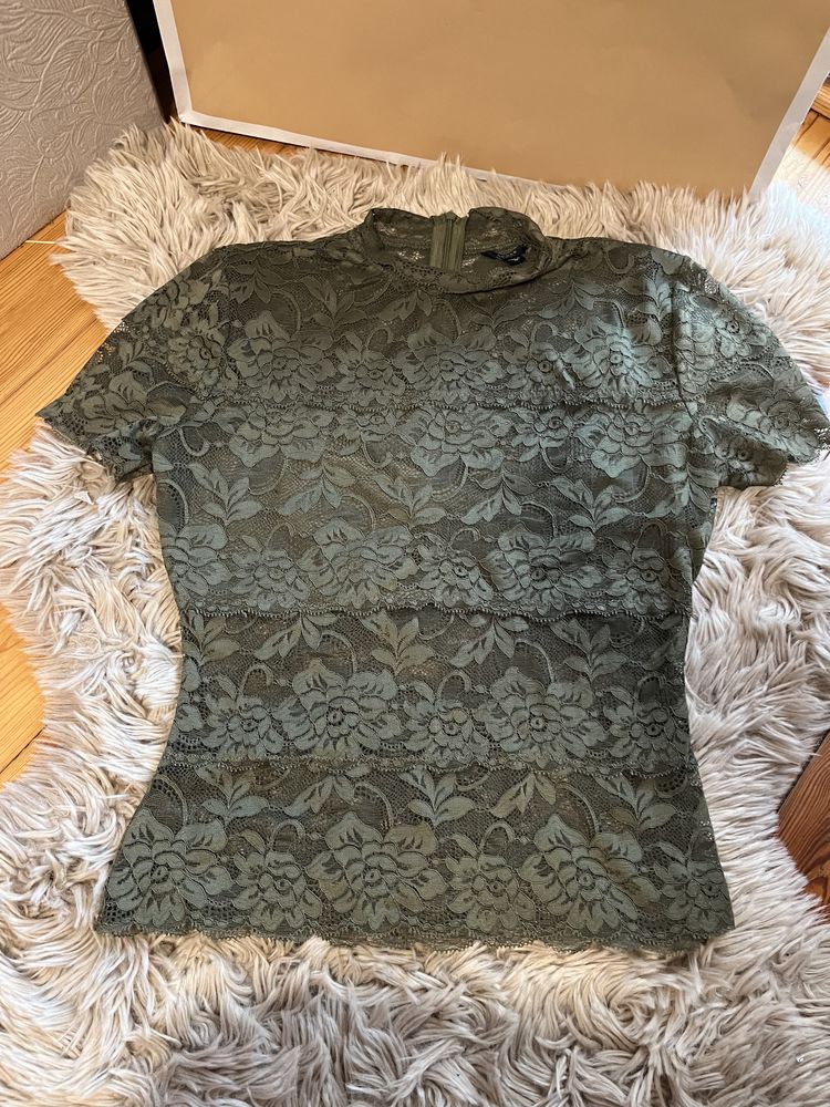 Guess bluzka z krótkim  rękawkiem koronkowa zielona r xs