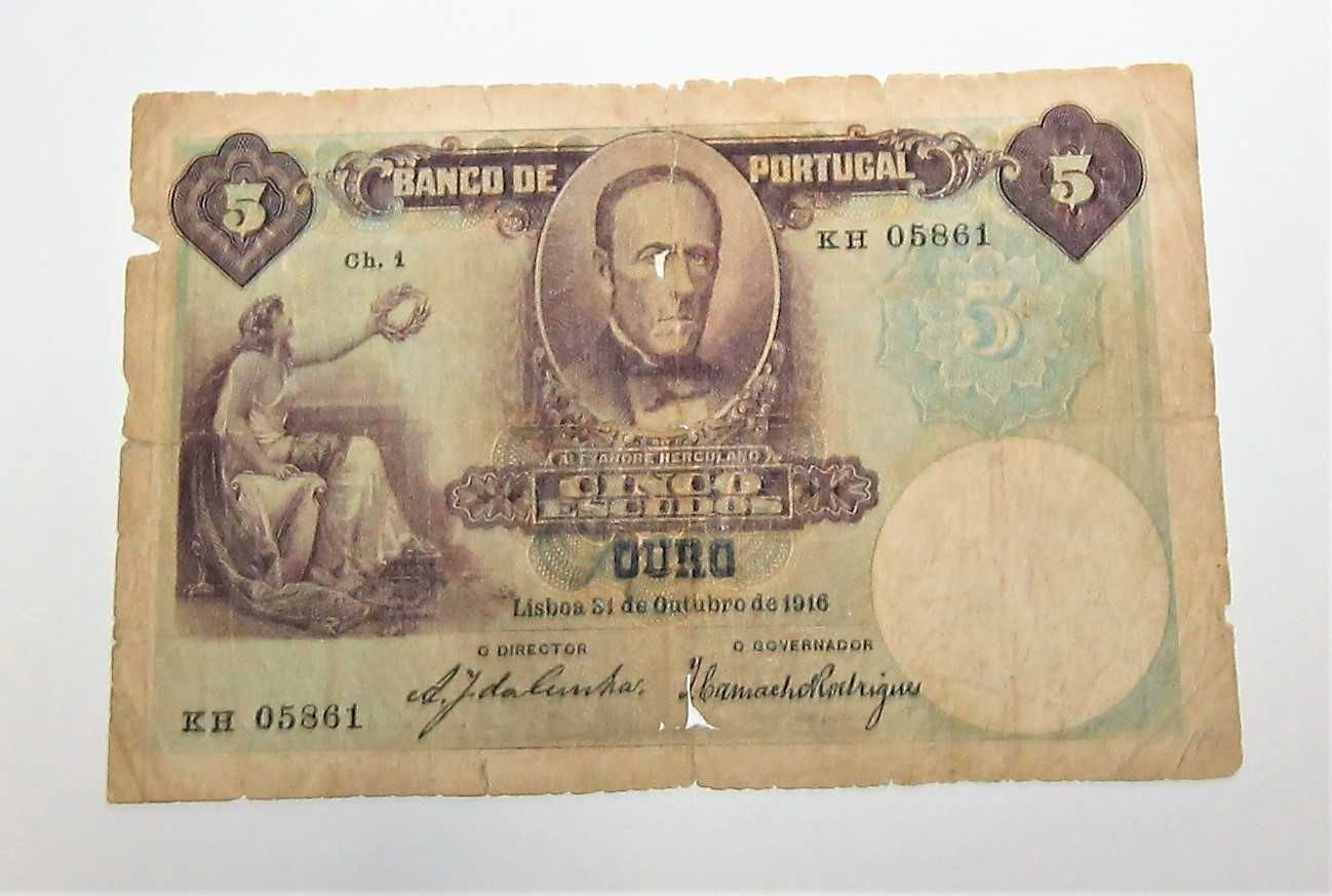Nota 5 escudos de 1916, 5$, Alexandre Herculado