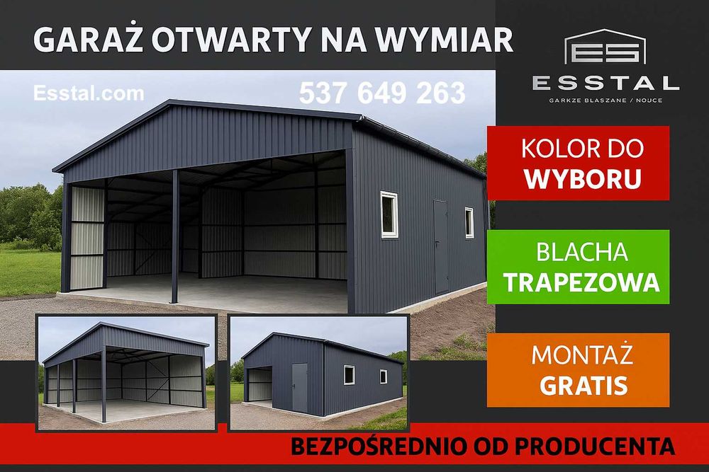 Zielony Otwarty Garaż Blaszany Wiata Magazyn Hala Magazynowa – ESSTAL*