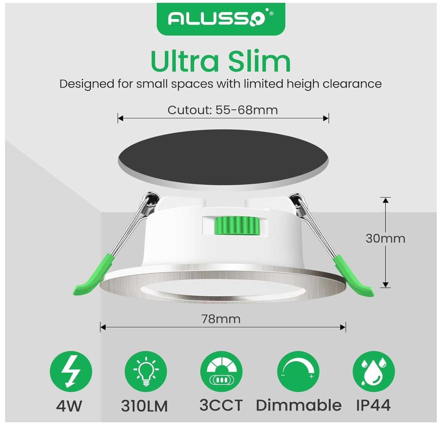 ALUSSO LED wpuszczana lampa sufitowa, 4W ultracienka - 6SZT