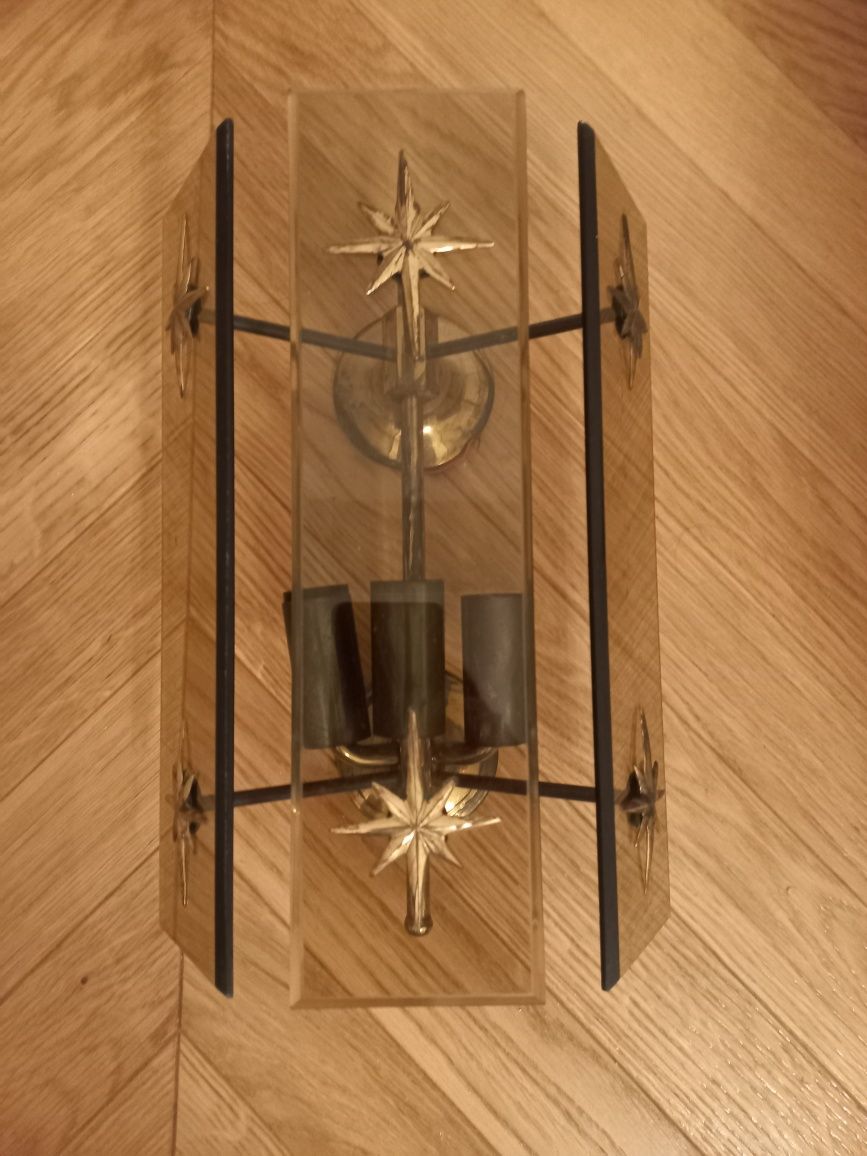Kinkiet mosiężny - łączony z ozdobnym szkłem  na 3 żarówki