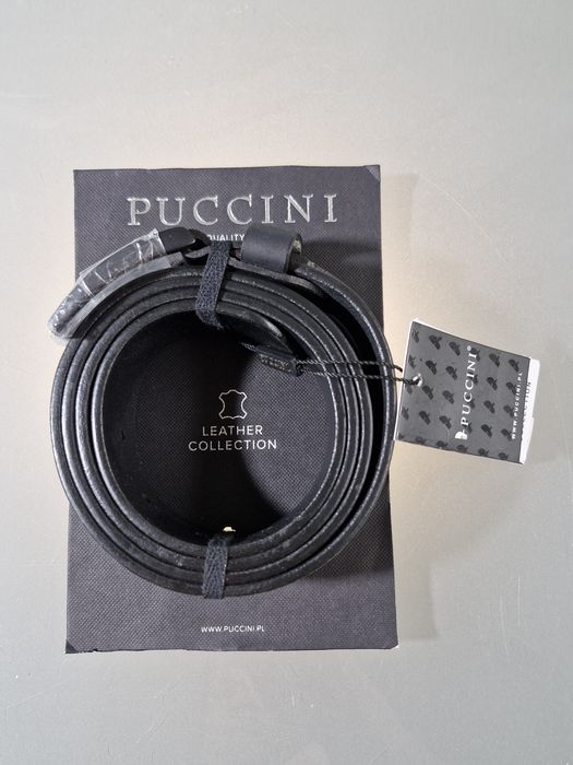 Puccini Męski Pasek Skórzany Czarna Klamra Mat Rozmiar Uniwersalny 125
