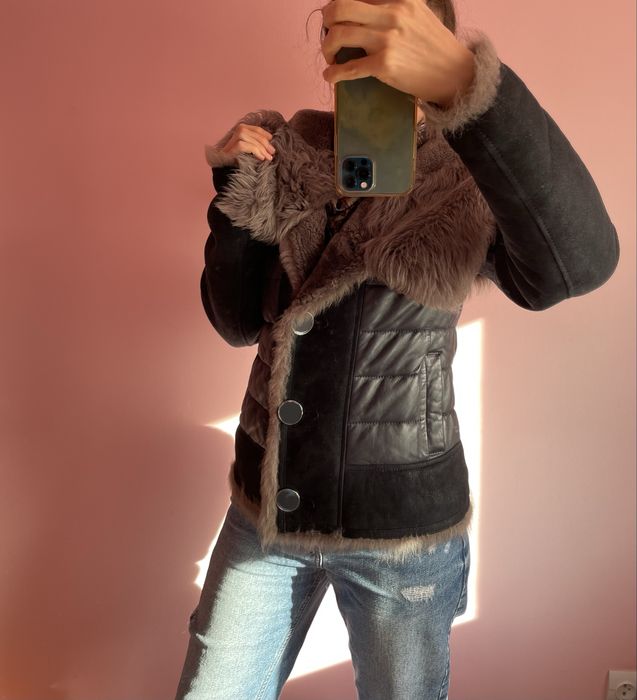 Укорочена натуральна шкіряна дублянка куртка