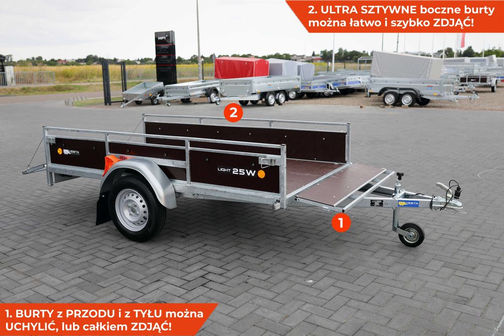 MOCNA 252x135x38 przyczepka lekka VESTA light 25W sklejki z relingami