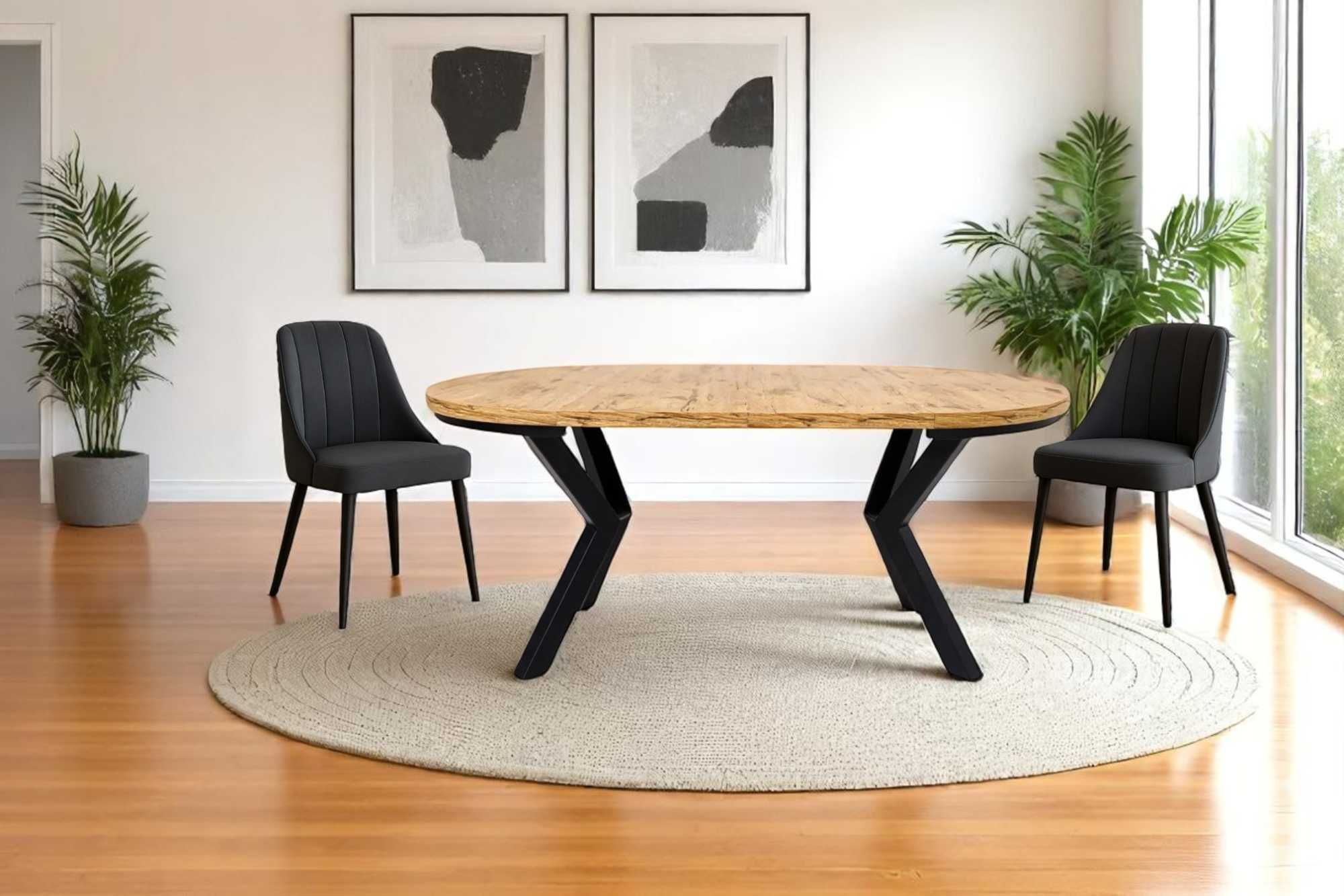 stół okrągły rozkładany pająk LOFT 120/220  z maskownicą nogi metal