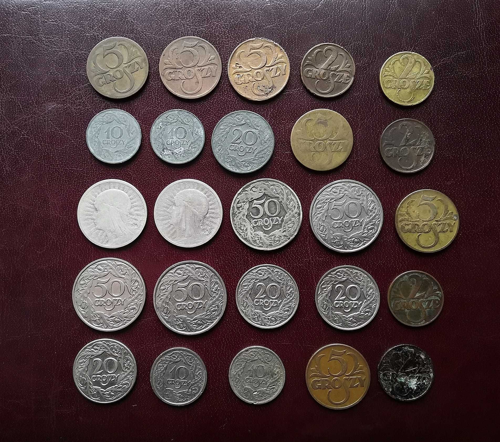 Złotówki i grosze II RP zestaw monet w tym srebro.
