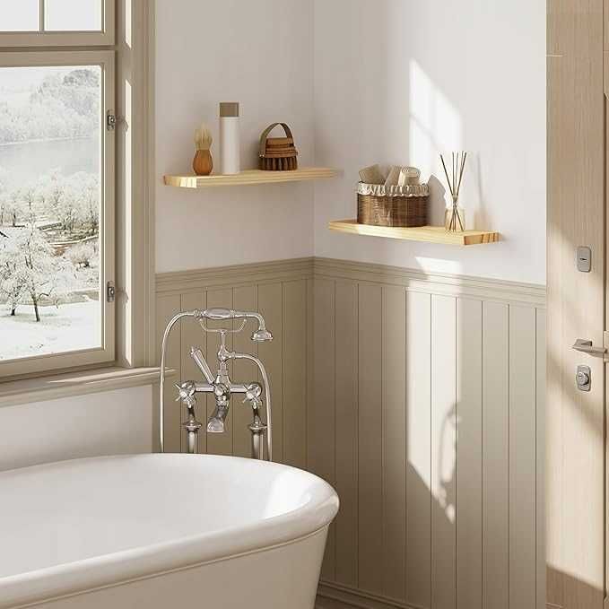 Zestaw 2 półek pływających solidne drewniane półki ścienne NrP336