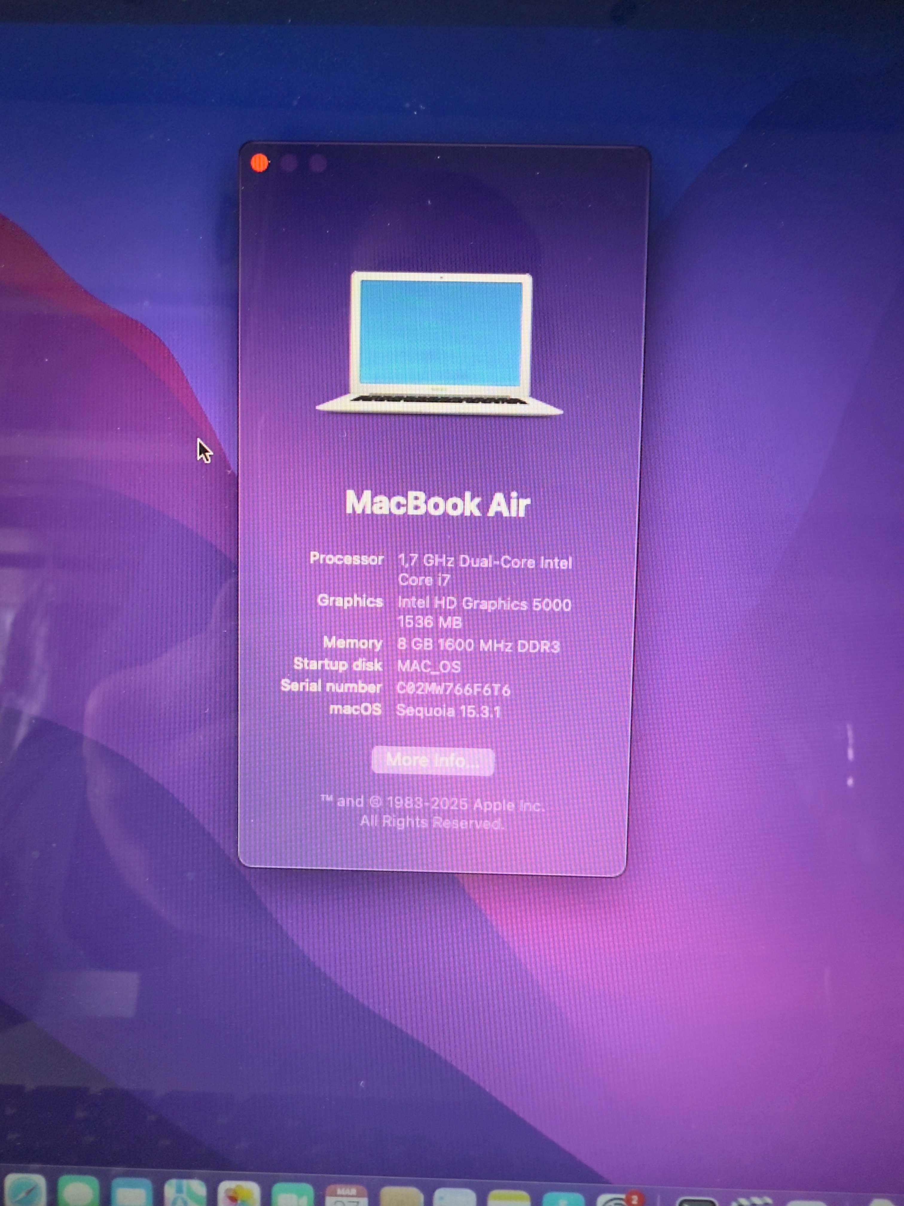 Apple Macbook Air 13'|i7 Core|8GB RAM|1TB SSD|Model A1466|Ano 2013