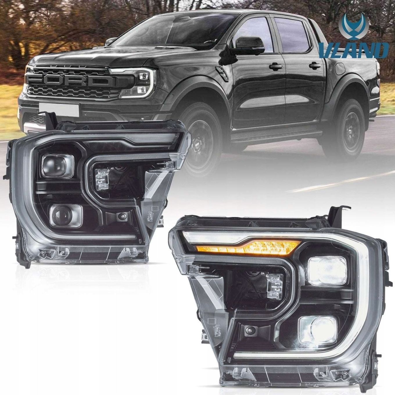 Reflektory Lampy kpl Full Led Performance Raptor look Ford Ranger VI mk6 t9