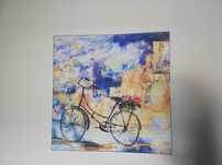 Bicicleta e flores azul 100X100 cm