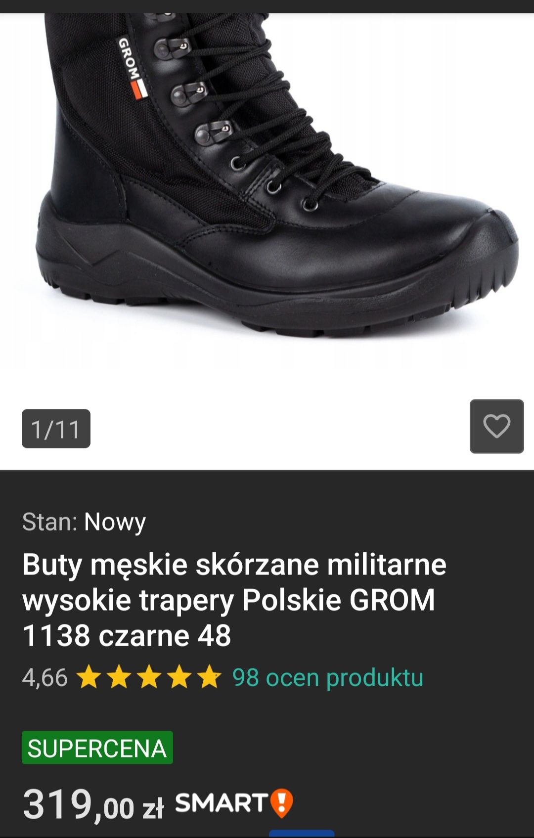 Buty skórzane militarne GROM trapery rozmiar 48 Taniej