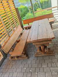 Drewniany Stół ogrodowy z dwiema ławkami