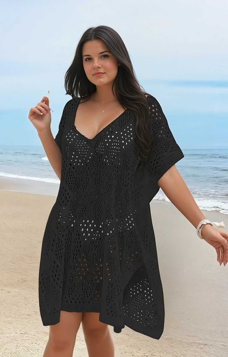 Encobrimento de praia de crochê preto bikini