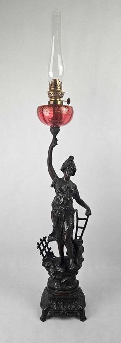 Figuralna lampa naftowa DEMETER  alegoria rolnictwa Francja - Antyk