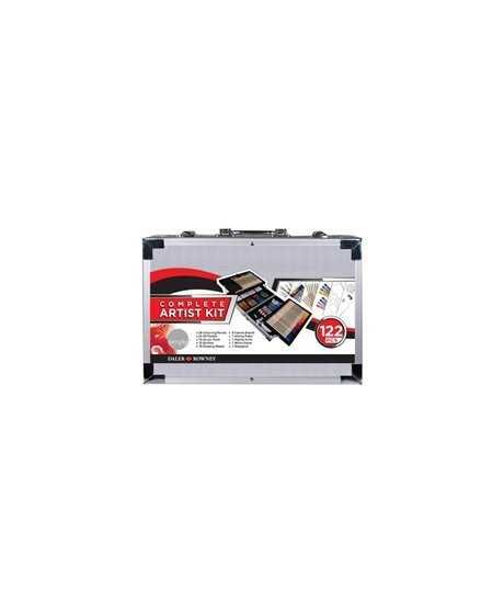 Kit Pinturas Art Essentials com 122 Peças, Caixa em Metal Daler Rowney