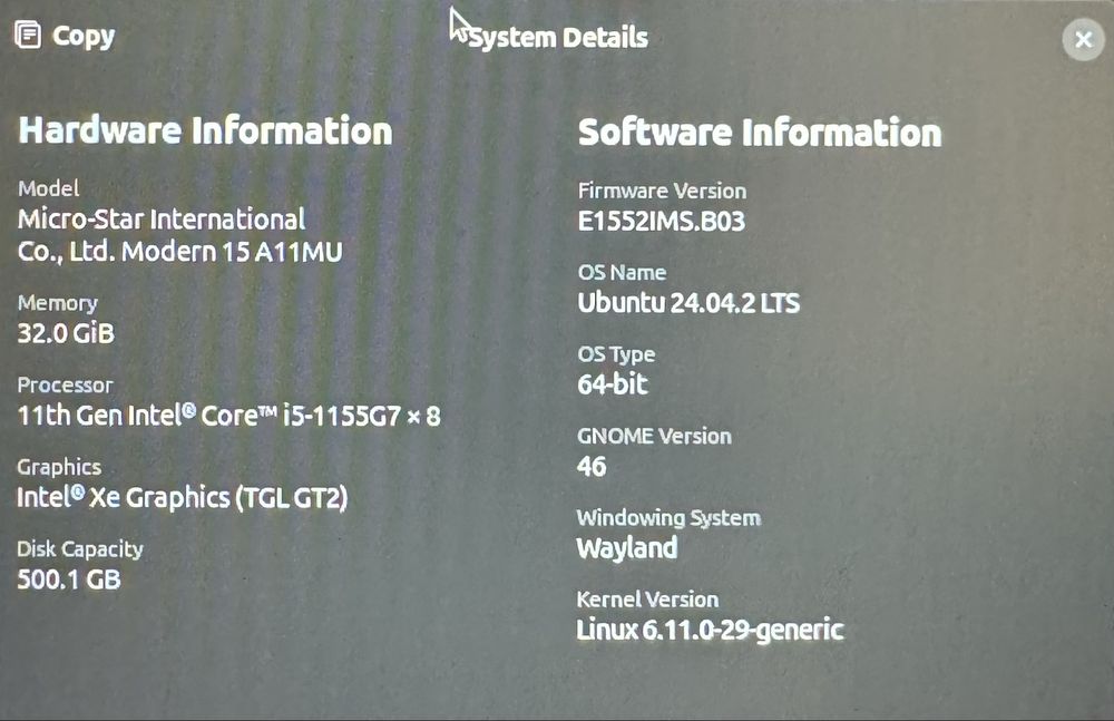 Ноутбук MSI Modern 15 A11MU / 32 ГБ / i5-1155G7 / SSD 500 ГБ