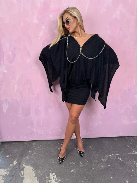 Piękna sukienka nietoperz złoty łańcuszek logo paparazzi