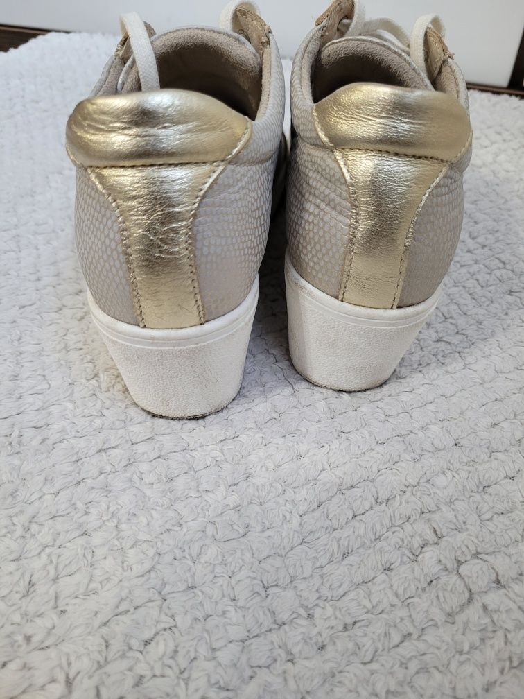 Skóra naturalna r. 38 adidasy półbuty sneakersy koturna złote srebrne