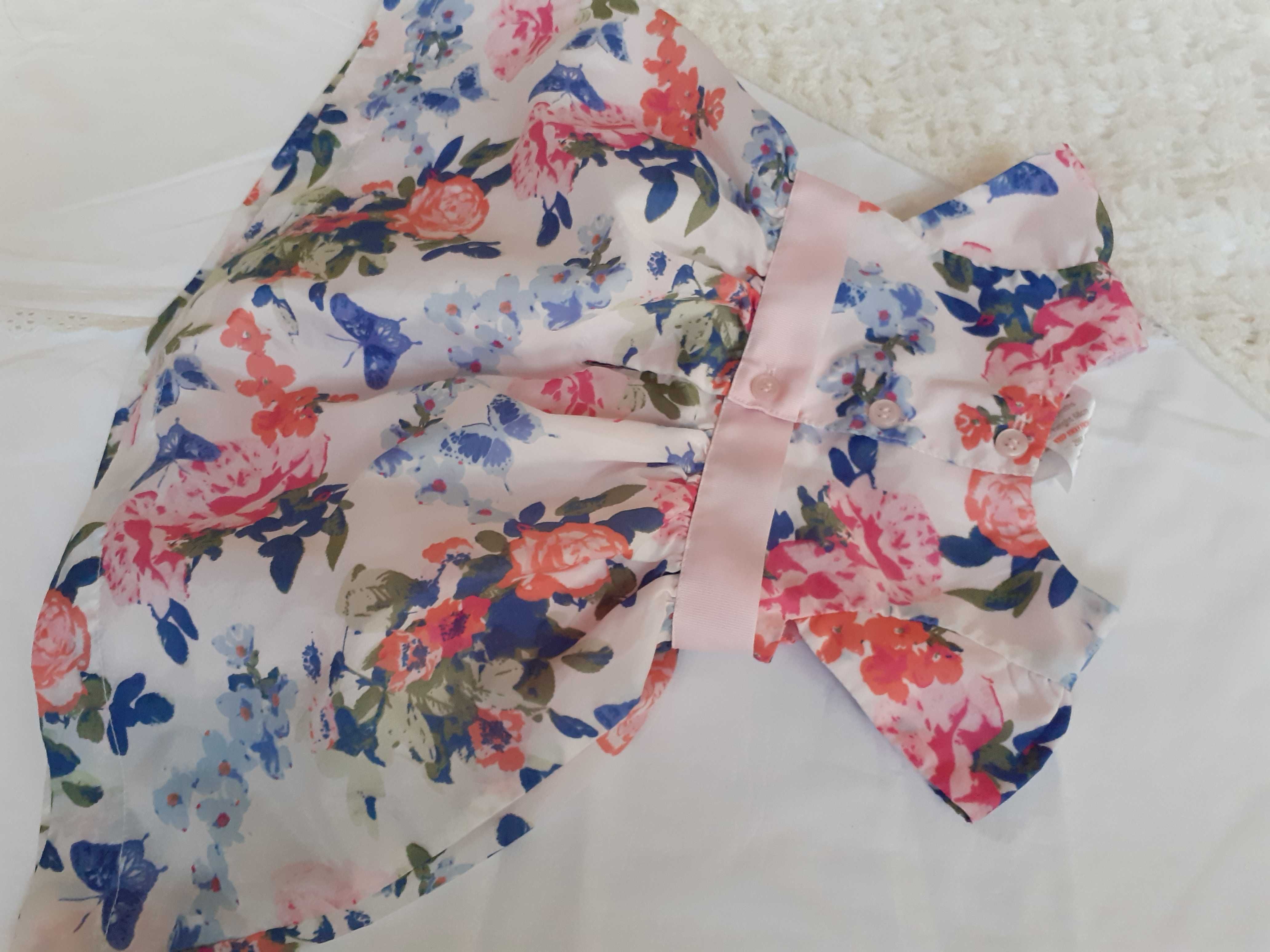 Sukienka dla dziewczynki w kwiaty motyle róże elegancka 3-6 msc, 68