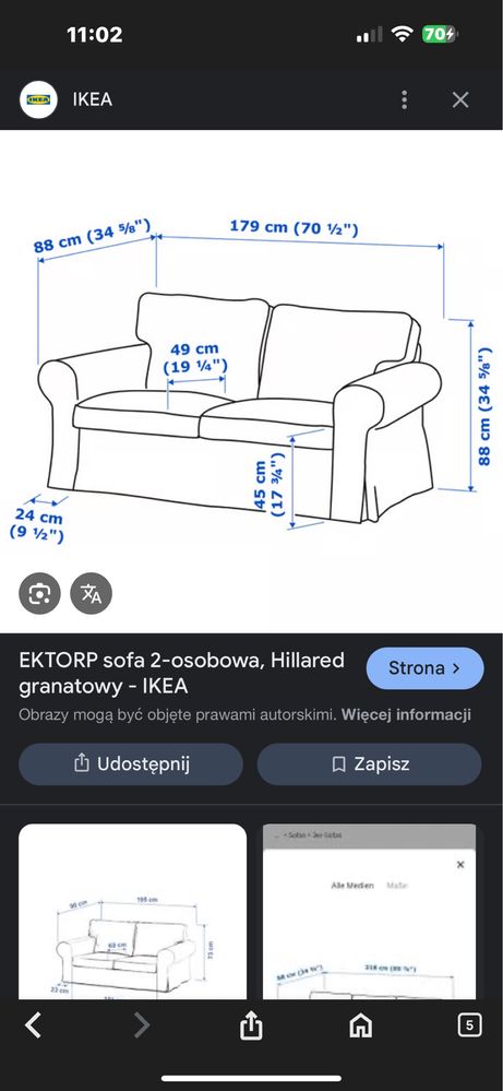 Sofa kanapa ikea ektrop 2osobowa nierozkladana biale pokrowce