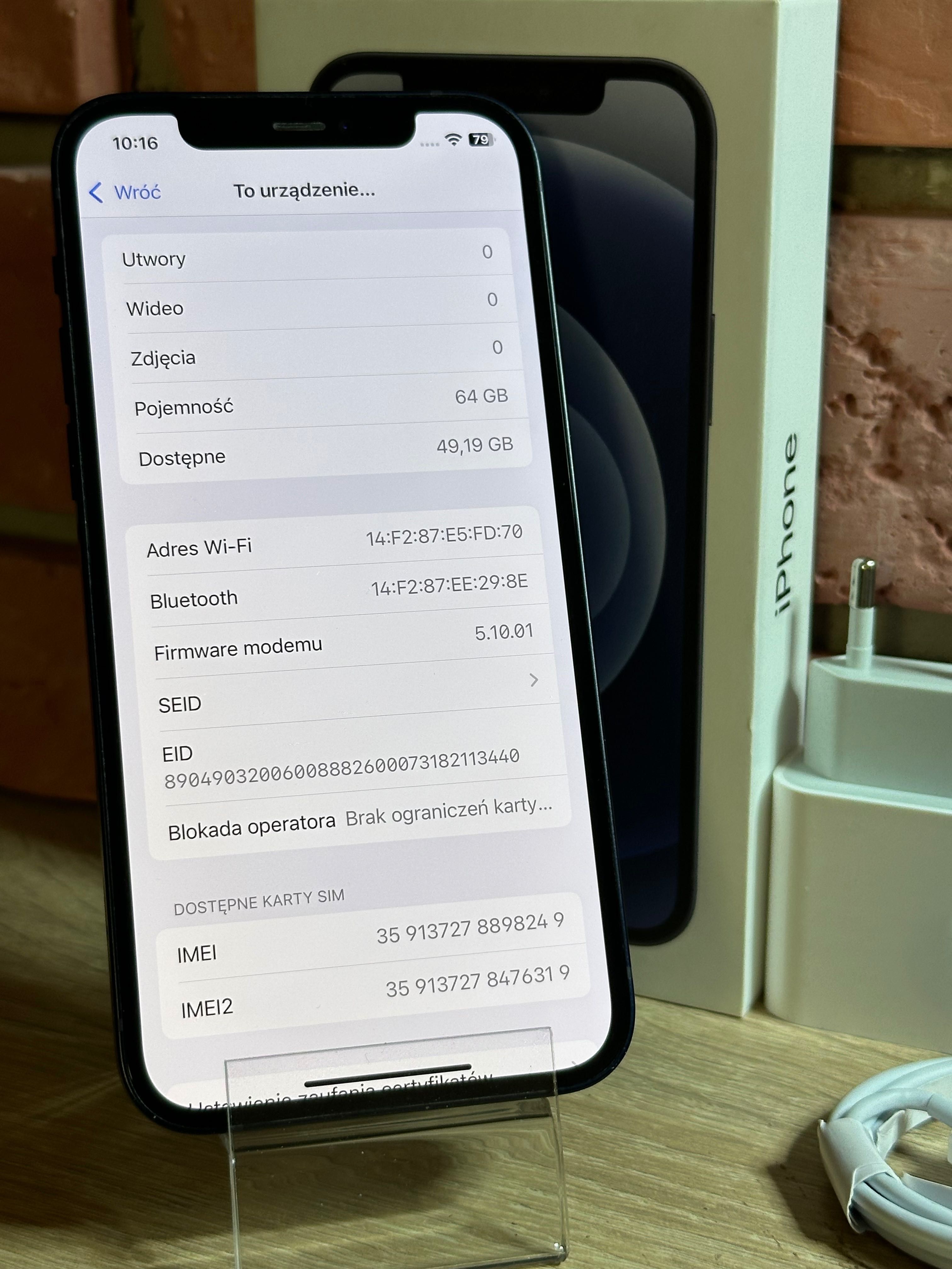 Ładny iPhone 12 64GB Midnight bateria oryginalna 85%