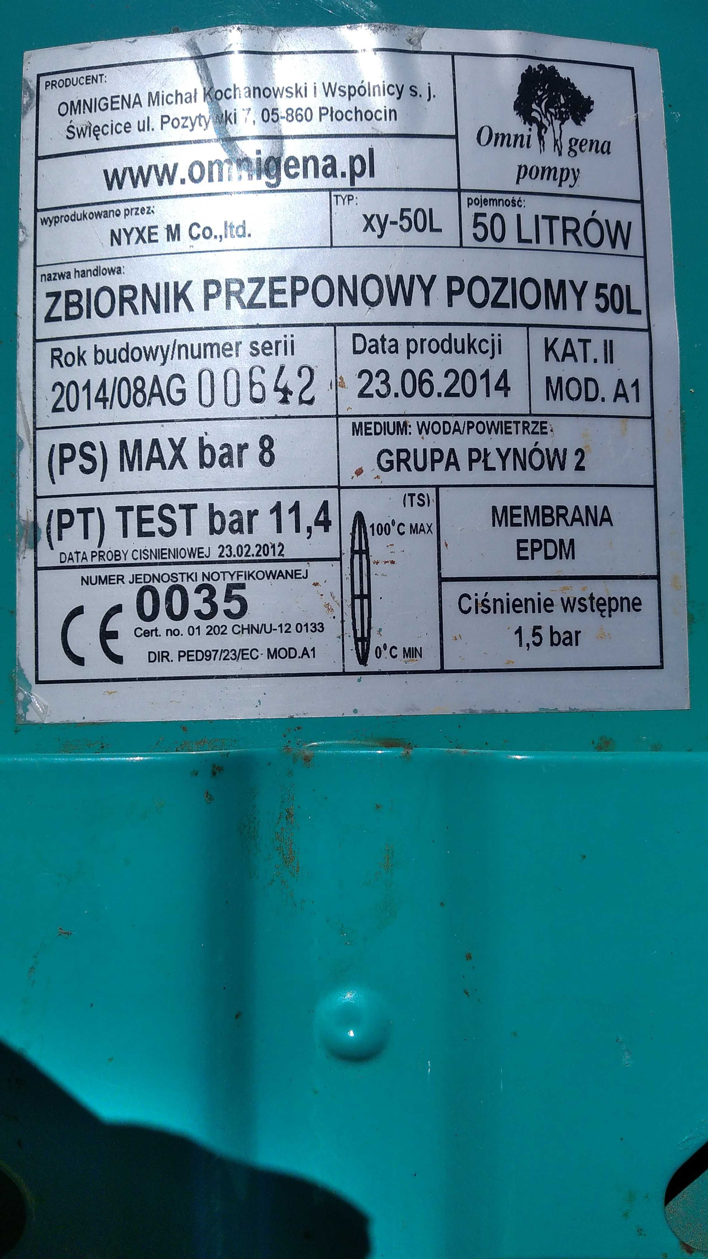 Membrana  hydroforu , do zbiornika poziomego 50l