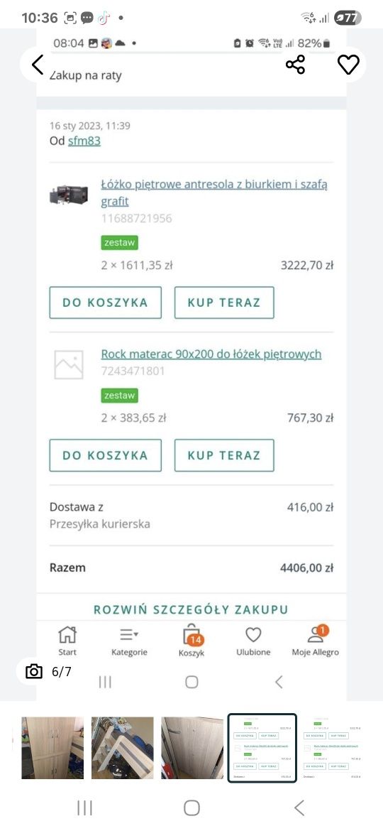Łozko anterolowe z szafka i biurkiem