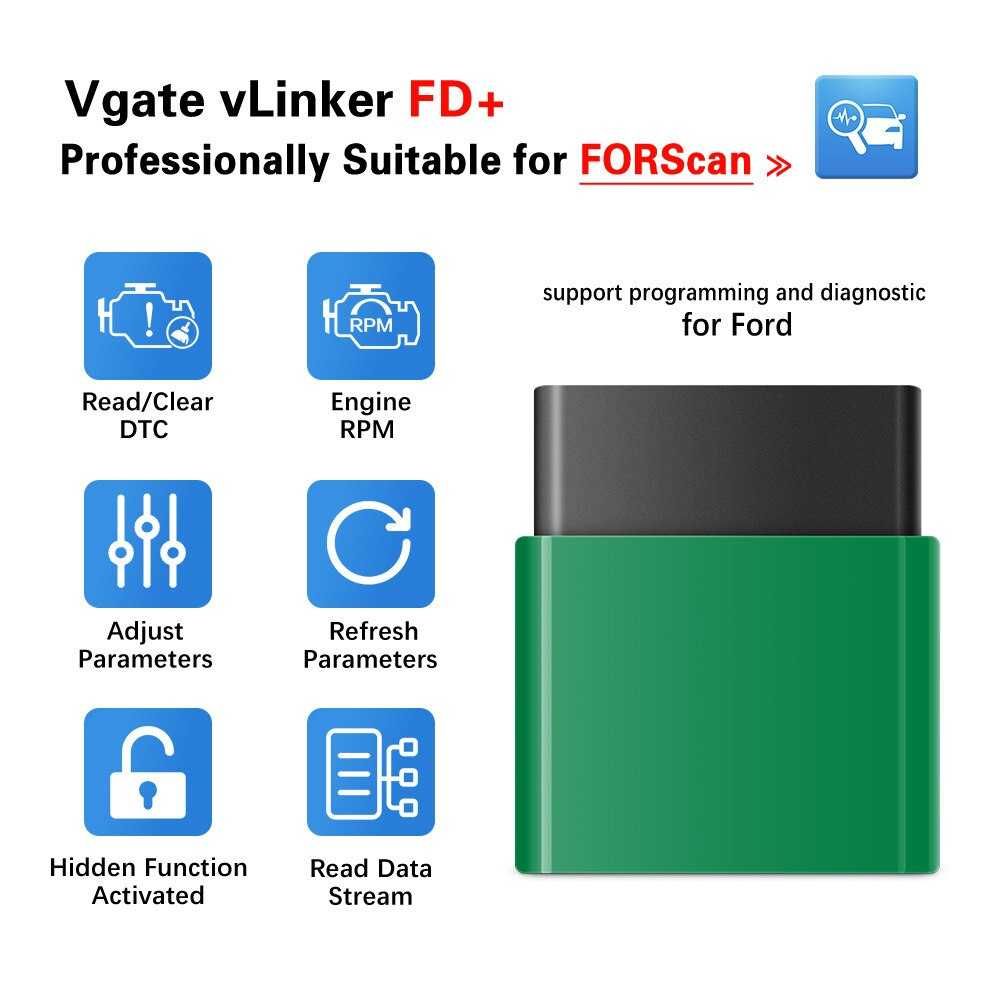 Адаптер vLinker FD+ BLE/Bluetooth 4.0 (iOS/PC/Android) FORScan OBD