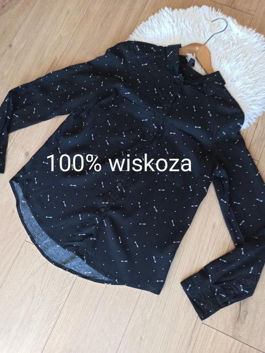 Czarna bluzka koszula z wiskozy Moodo XS/34 długi rękaw na guziki koln
