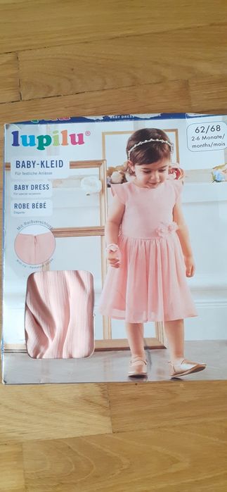 Sukienka Lupilu 62/68 Nowa pastelowy róż tiulowa do chrztu wesele 74cm