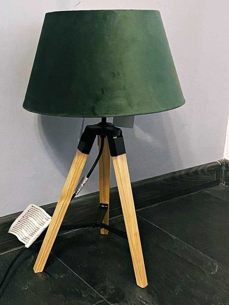 DREWNIANA lampa mini tripod, STATYW, nocna lampka