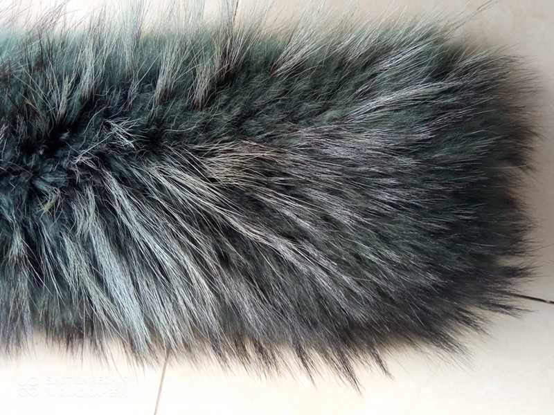 Obszycie kaptura płaszcza kołnierz szal 100% lis natural 79 cm srebrny